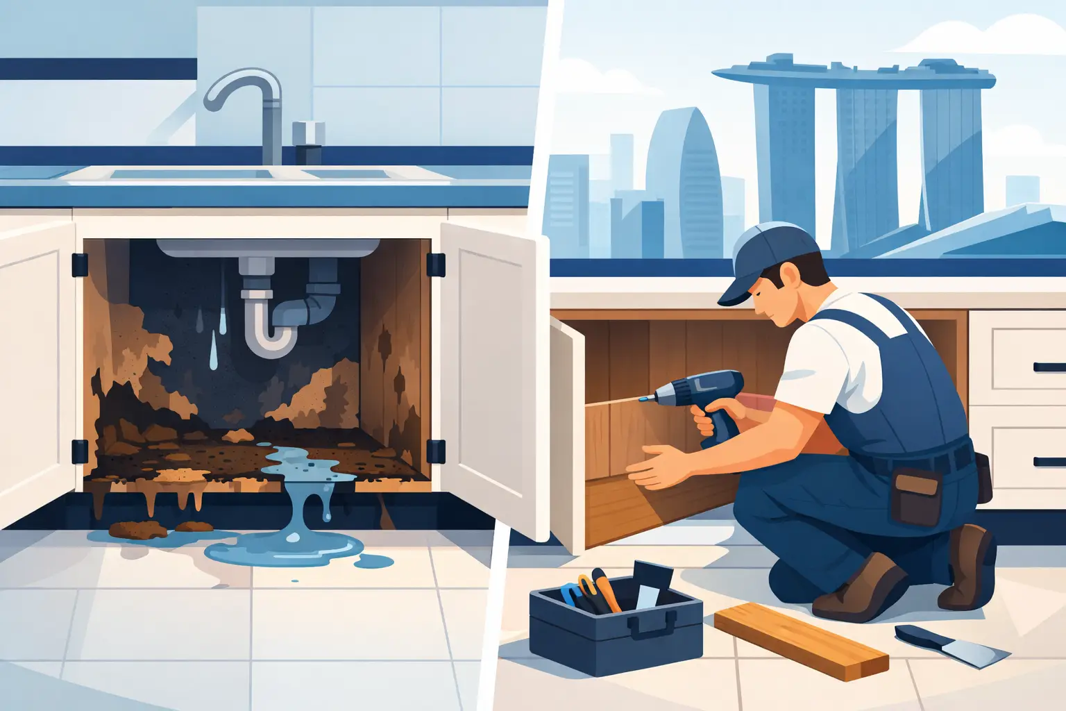 Rotted Cabinet Base Replacement in Singapore